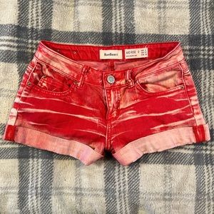 Red acid wash shorts